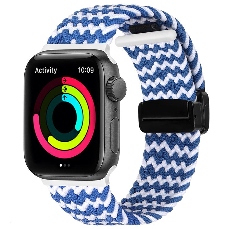 For Apple Watch Series 10 42mm / 9 8 7 41mm / SE (2023) SE (2022) SE 6 5 4 40mm / 3 2 1 38mm Nylon Watch Band Magnetic Strap - Wave / Blue+White