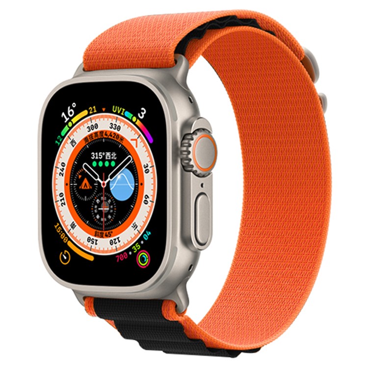 KALEBOL For Apple Watch Series 10 42mm / 9 8 7 41mm / SE (2023) SE (2022) SE 6 5 4 40mm / 3 2 1 38mm Watch Strap Nylon Loop Band - Orange+Black