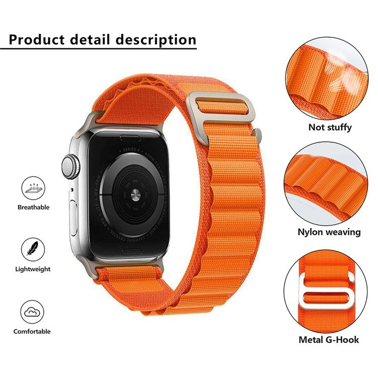 KALEBOL For Apple Watch Series 10 42mm / 9 8 7 41mm / SE (2023) SE (2022) SE 6 5 4 40mm / 3 2 1 38mm Watch Strap Nylon Loop Band - Orange+Black
