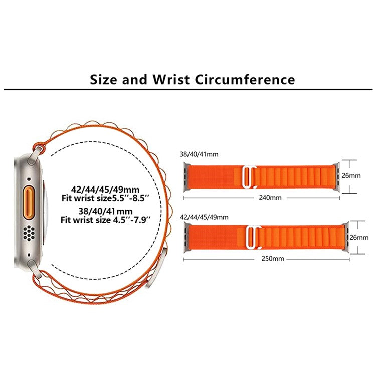 KALEBOL For Apple Watch Series 10 42mm / 9 8 7 41mm / SE (2023) SE (2022) SE 6 5 4 40mm / 3 2 1 38mm Watch Strap Nylon Loop Band - Orange+Black