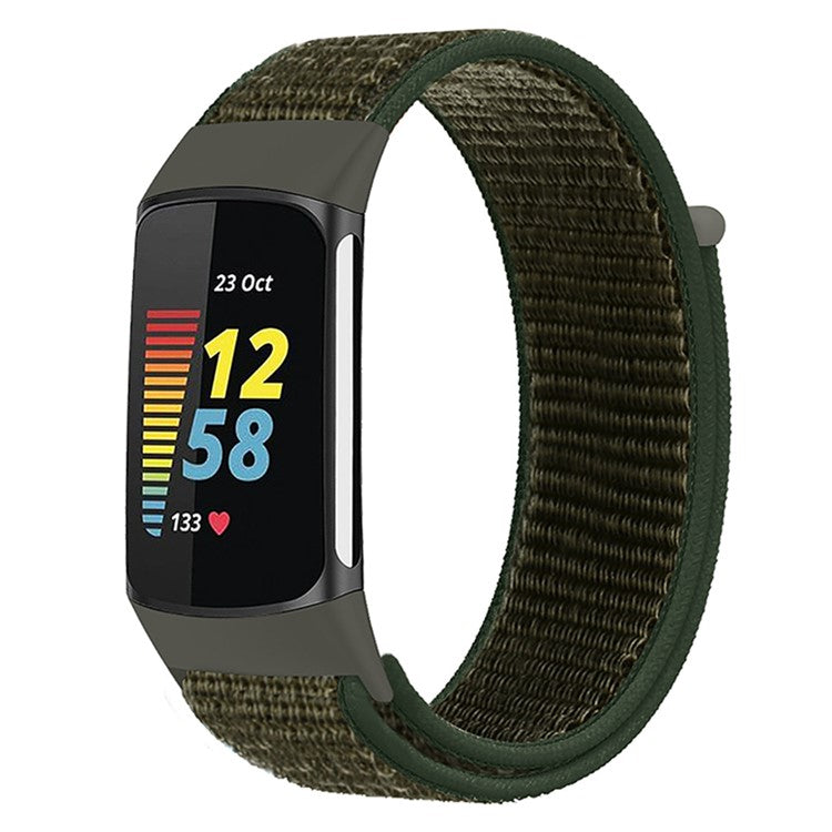 KALEBOL KLB-NLHH-001 For Fitbit Charge 5 / 6 Nylon Watchband Loop Fastener Wrist Strap - Army Green