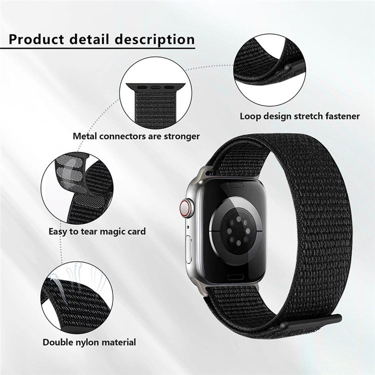 KALEBOL For Apple Watch 10 46mm / Ultra 2 / Ultra 49mm / 9 8 7 45mm / SE (2023) SE (2022) SE 6 5 4 44mm / 3 2 1 42mm Watch Band Nylon Strap - Black+Blue