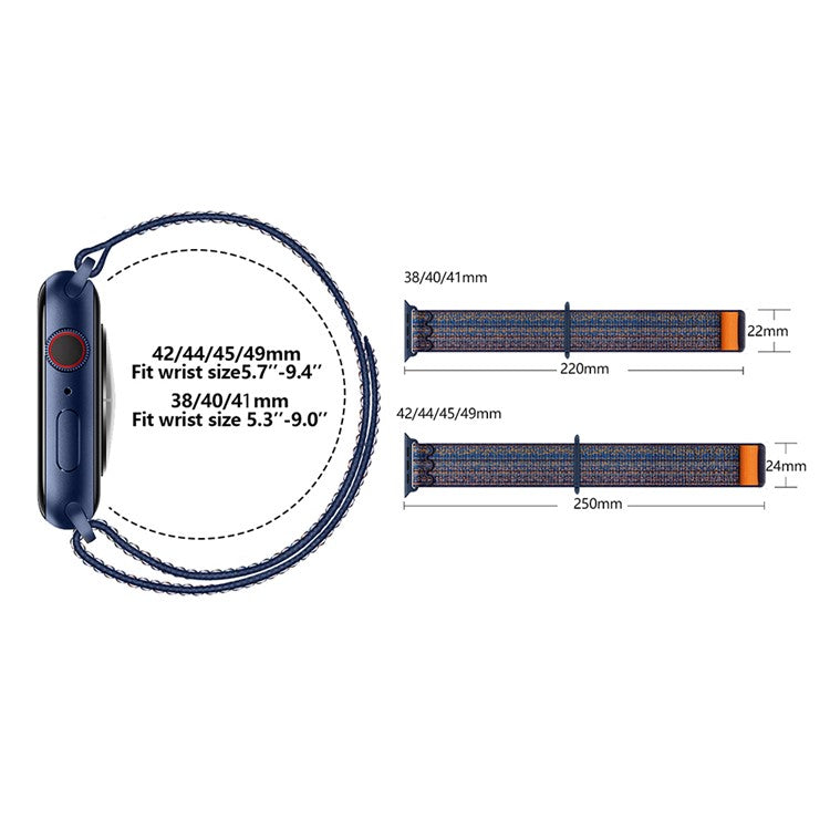 KALEBOL For Apple Watch 10 46mm / Ultra 2 / Ultra 49mm / 9 8 7 45mm / SE (2023) SE (2022) SE 6 5 4 44mm / 3 2 1 42mm Nylon Watch Band - Midnight