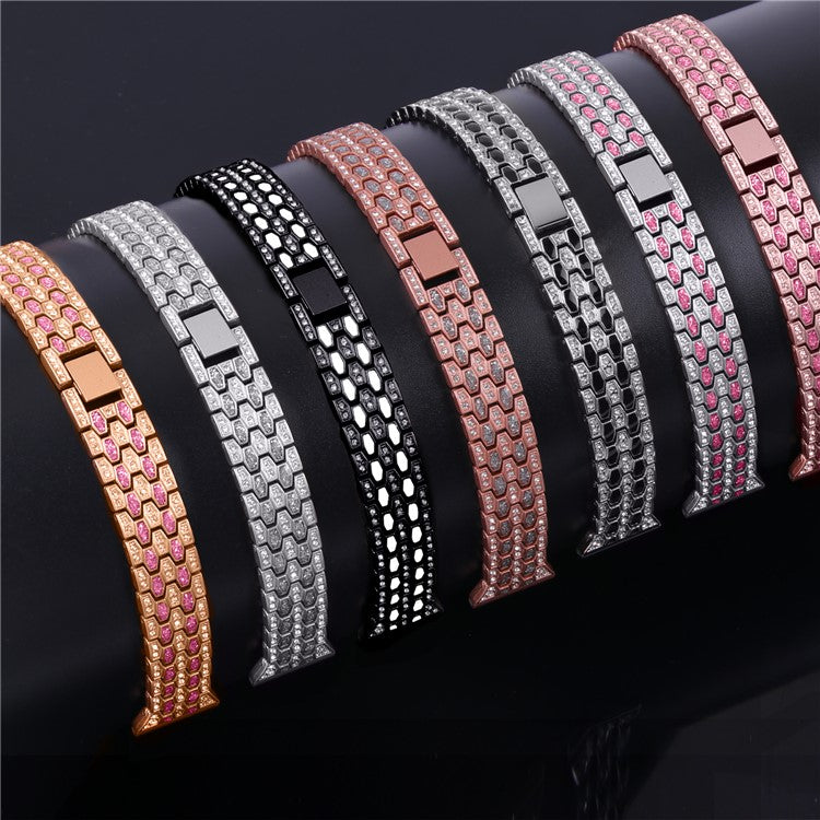 For Xiaomi Redmi Watch 4 Zinc Alloy Watch Band Rhinestones Decor Women Replacement Strap - Silver+Black