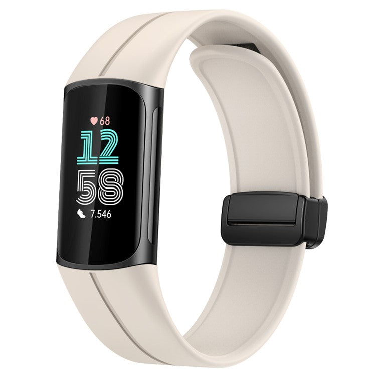 For Fitbit Charge 5 / Charge 6 Watch Strap Magnetic Silicone Band - Starlight