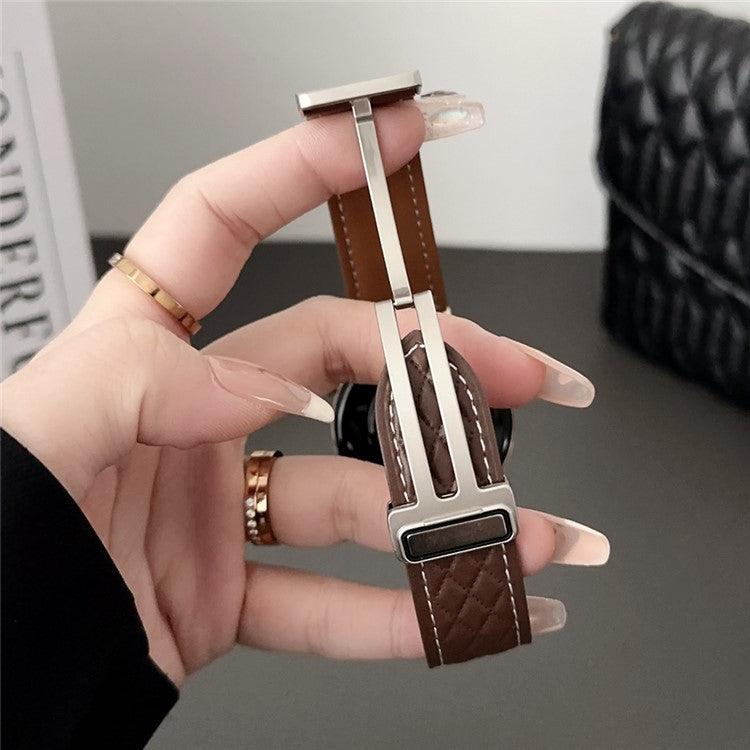 For Huawei Watch GT 4 41mm / Garmin Venu 3S Genuine Cow Leather Band 18mm Magnetic Buckle Strap - Blackish Green