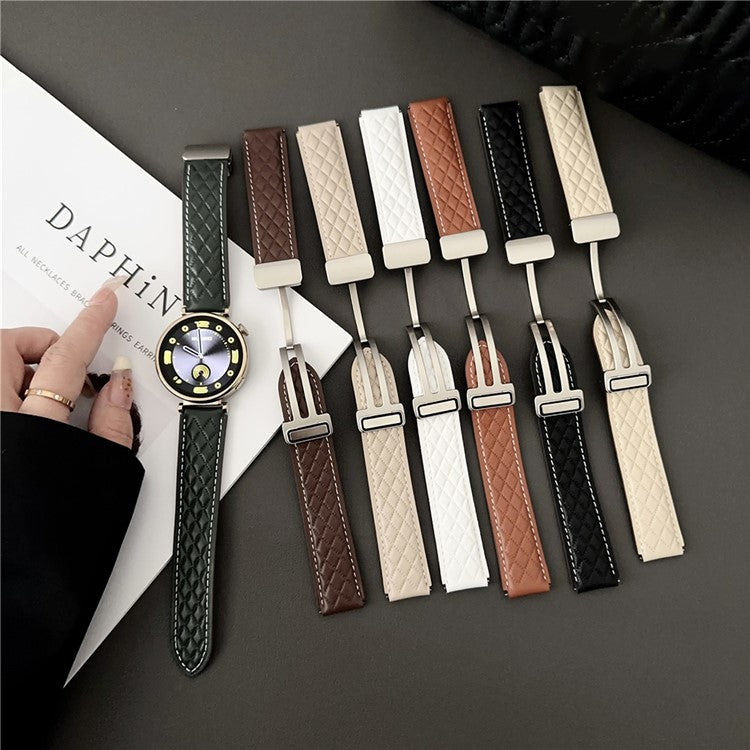 For Huawei Watch GT 4 41mm / Garmin Venu 3S Genuine Cow Leather Band 18mm Magnetic Buckle Strap - Blackish Green