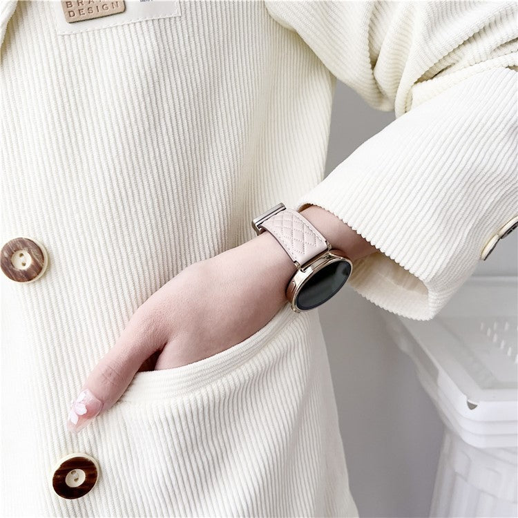 For Huawei Watch GT 4 41mm / Garmin Venu 3S Genuine Cow Leather Band 18mm Magnetic Buckle Strap - Beige