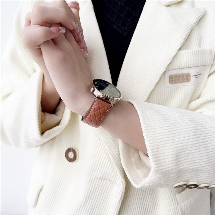 For Huawei Watch GT 4 41mm / Garmin Venu 3S Genuine Cow Leather Band 18mm Magnetic Buckle Strap - Beige