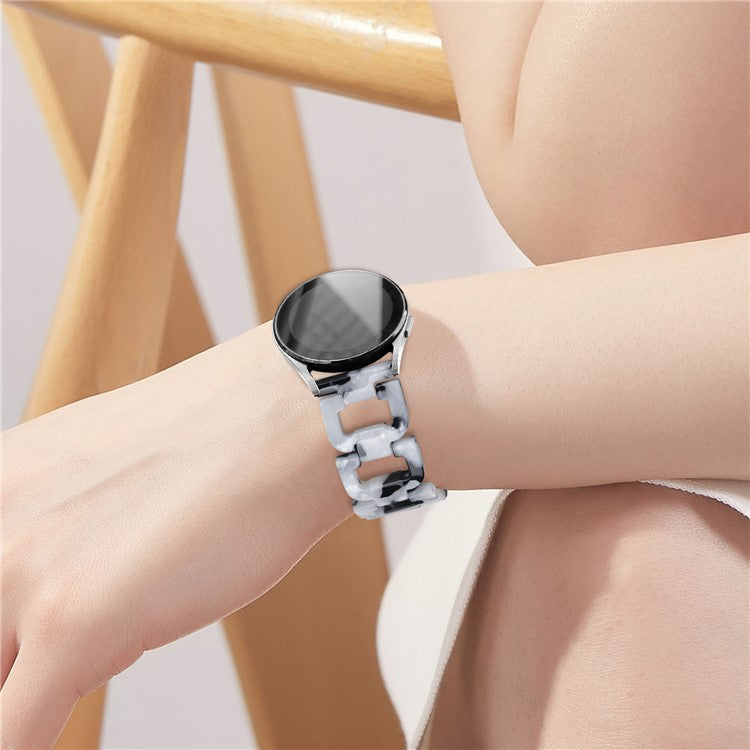 For Pebble 2 / Time Round Resin Watch Strap D-Shape Replacement Watchband - Black+White