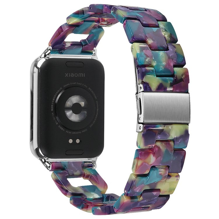 For Xiaomi Smart Band 8 Pro Smart Watch D-Shape Strap Resin Bracelet Watchband Replacement - Purple+Green Flower