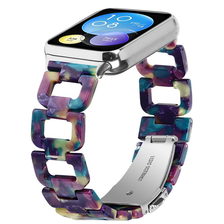 For Xiaomi Smart Band 8 Pro Smart Watch D-Shape Strap Resin Bracelet Watchband Replacement - Purple+Green Flower