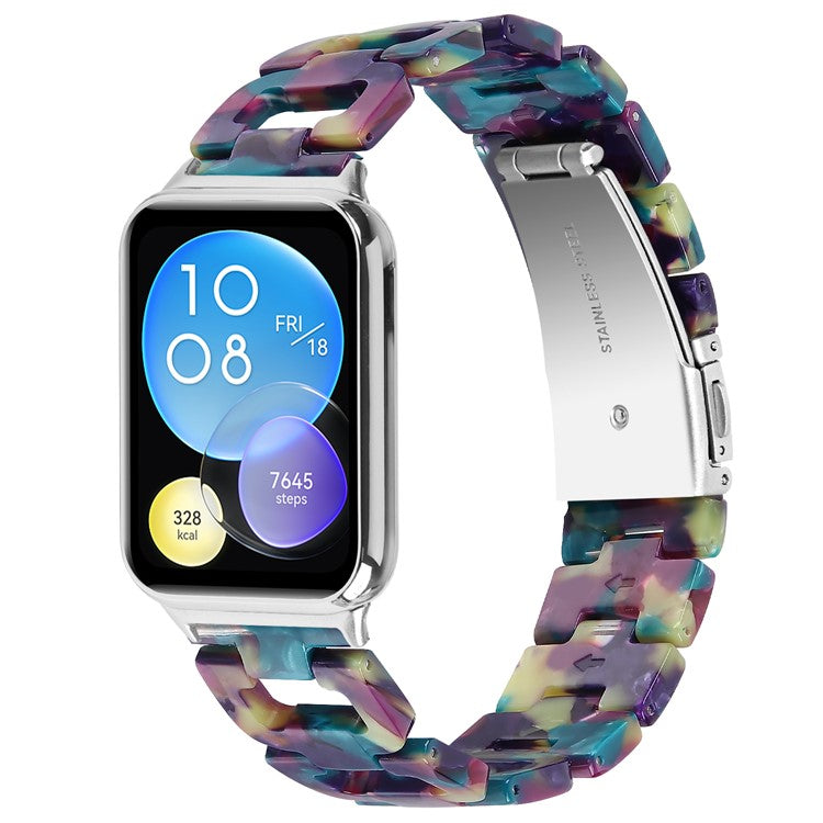 For Xiaomi Smart Band 8 Pro Smart Watch D-Shape Strap Resin Bracelet Watchband Replacement - Purple+Green Flower