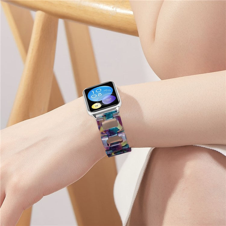 For Xiaomi Smart Band 8 Pro Smart Watch D-Shape Strap Resin Bracelet Watchband Replacement - Purple+Green Flower