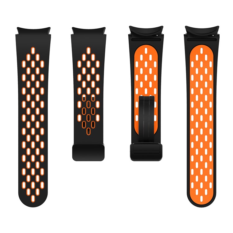 For Samsung Galaxy Watch FE 40mm / Watch6 40mm / Watch6 44mm / Watch6 Classic 43mm Silicone Watchband Black Buckle Strap - Black+Orange