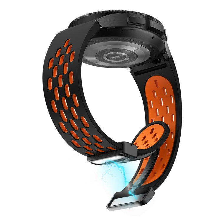 For Samsung Galaxy Watch FE 40mm / Watch6 40mm / Watch6 44mm / Watch6 Classic 43mm Silicone Watchband Black Buckle Strap - Black+Orange