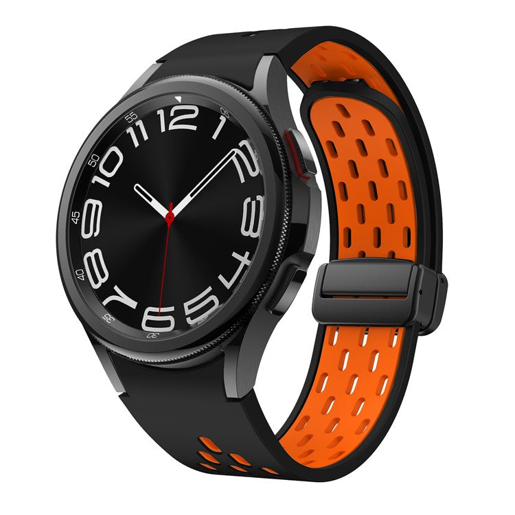 For Samsung Galaxy Watch FE 40mm / Watch6 40mm / Watch6 44mm / Watch6 Classic 43mm Silicone Watchband Black Buckle Strap - Black+Orange