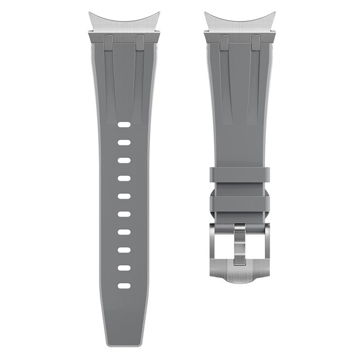 For Samsung Galaxy Watch FE 40mm / Watch6 / Watch 5 / Watch4 Silicone Watch Band with Silver Connector - Silver+Grey