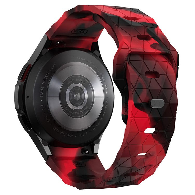 For Samsung Galaxy Watch6 / Watch 5 / Watch FE 40mm / Watch4 Silicone Strap Dual Color Watch Band Football Pattern - Black+Red Camo