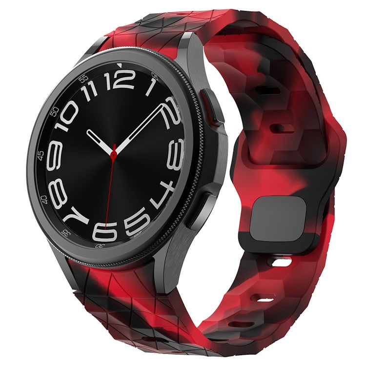 For Samsung Galaxy Watch6 / Watch 5 / Watch FE 40mm / Watch4 Silicone Strap Dual Color Watch Band Football Pattern - Black+Red Camo