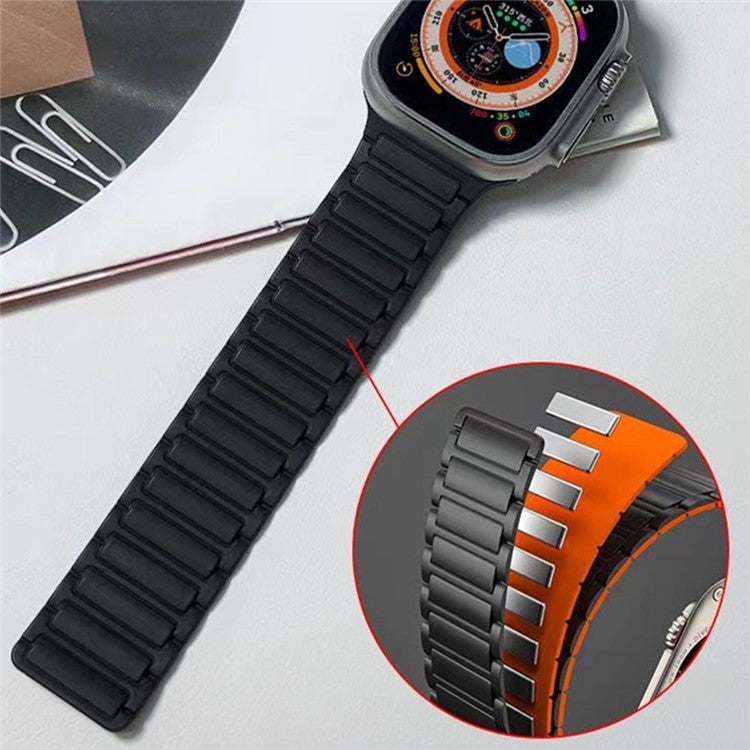 For Apple Watch 10 46mm / Ultra 2 / Ultra 49mm / 9 8 7 45mm / SE (2023) SE (2022) SE 6 5 4 44mm / 3 2 1 42mm 3 Beads Watch Strap - Black+Red