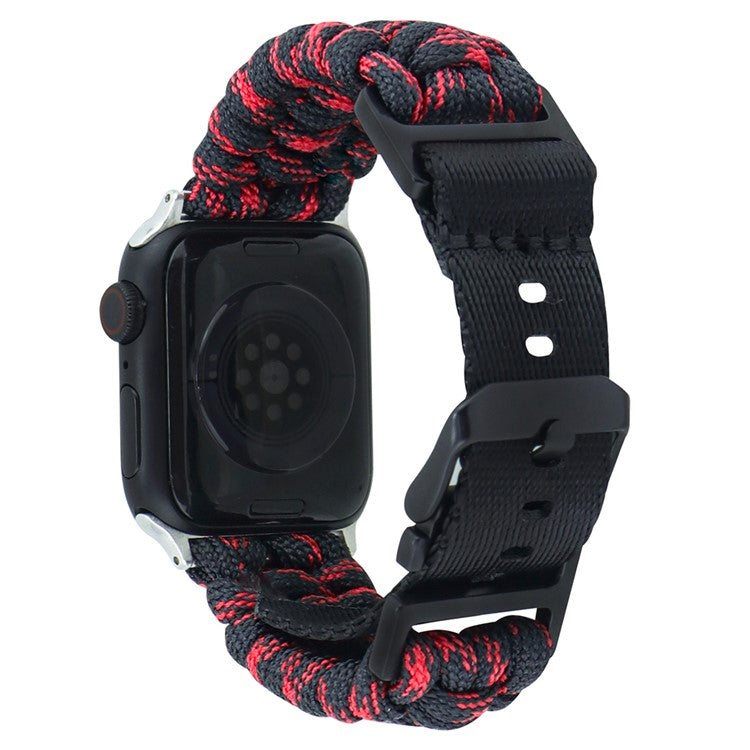 For Apple Watch Series 10 42mm / 9 8 7 41mm / 6 5 4 SE (2023) SE (2022) SE 40mm / 3 2 1 38mm Camo Strap Nylon Braided Watch Band - Red+Black