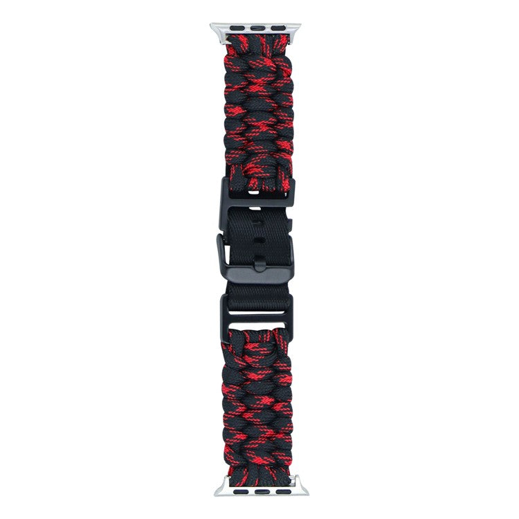 For Apple Watch Series 10 42mm / 9 8 7 41mm / 6 5 4 SE (2023) SE (2022) SE 40mm / 3 2 1 38mm Camo Strap Nylon Braided Watch Band - Red+Black
