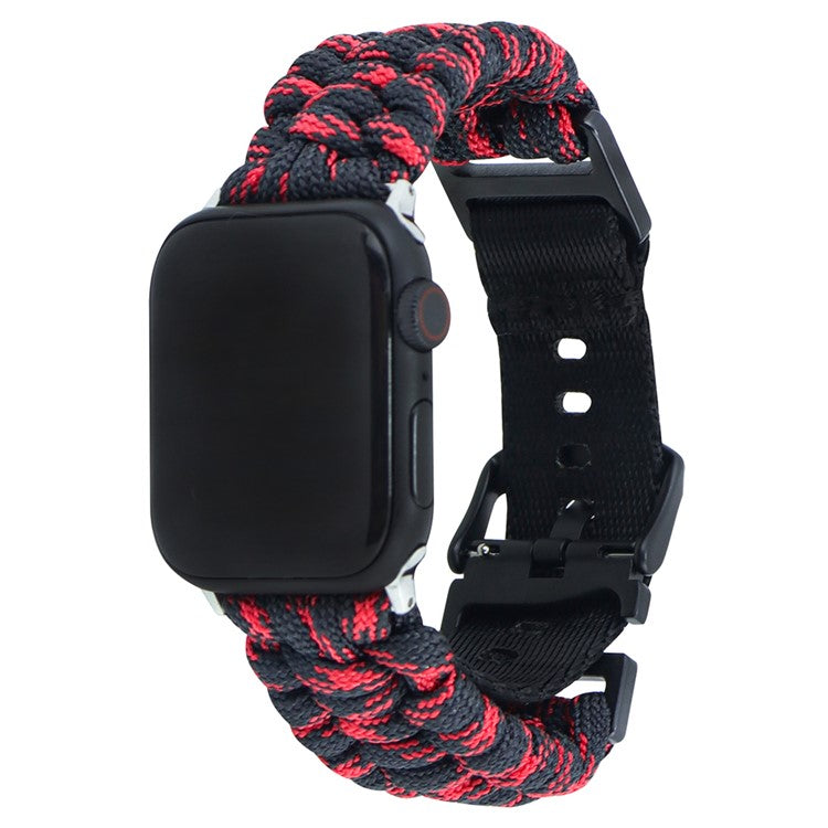 For Apple Watch Series 10 42mm / 9 8 7 41mm / 6 5 4 SE (2023) SE (2022) SE 40mm / 3 2 1 38mm Camo Strap Nylon Braided Watch Band - Red+Black