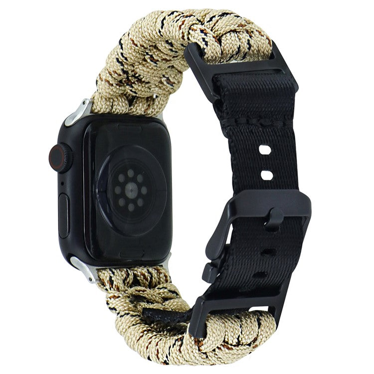 For Apple Watch Series 10 42mm / 9 8 7 41mm / 6 5 4 SE (2023) SE (2022) SE 40mm / 3 2 1 38mm Camo Strap Nylon Braided Watch Band - Khaki