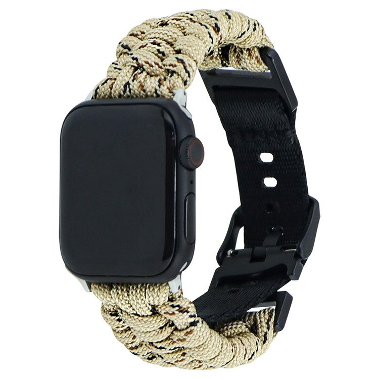 For Apple Watch Series 10 42mm / 9 8 7 41mm / 6 5 4 SE (2023) SE (2022) SE 40mm / 3 2 1 38mm Camo Strap Nylon Braided Watch Band - Khaki