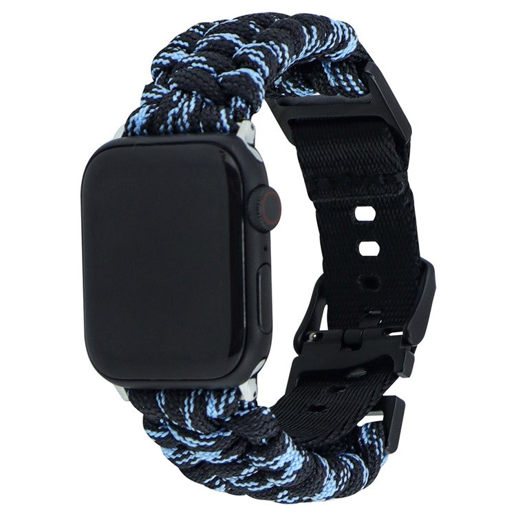 For Apple Watch 10 46mm / Ultra 2 / Ultra 49mm / 9 8 7 45mm / SE (2023) SE (2022) SE 6 5 4 44mm / 3 2 1 42mm Camo Braided Watch Strap - Black+Blue