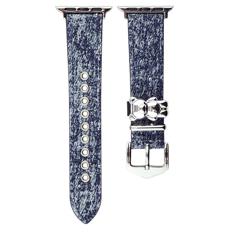 For Apple Watch Series 10 42mm / 9 8 7 41mm / SE (2023) SE (2022) SE 6 5 4 40mm / 3 2 1 38mm Denim Watchband - Dark Blue+Bear