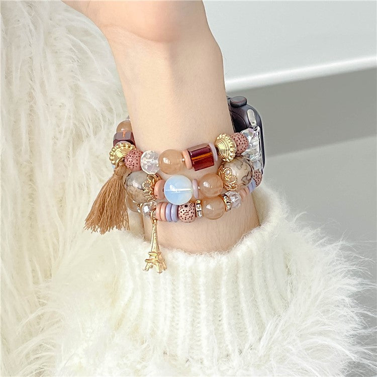 For Apple Watch Series 10 42mm / 9 8 7 41mm / SE (2023) SE (2022) SE 6 5 4 40mm / 3 2 1 38mm Watch Band Beaded Strap - Brown