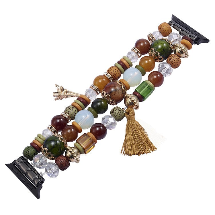 For Apple Watch Series 10 42mm / 9 8 7 41mm / SE (2023) SE (2022) SE 6 5 4 40mm / 3 2 1 38mm Watch Band Beaded Strap - Coffee