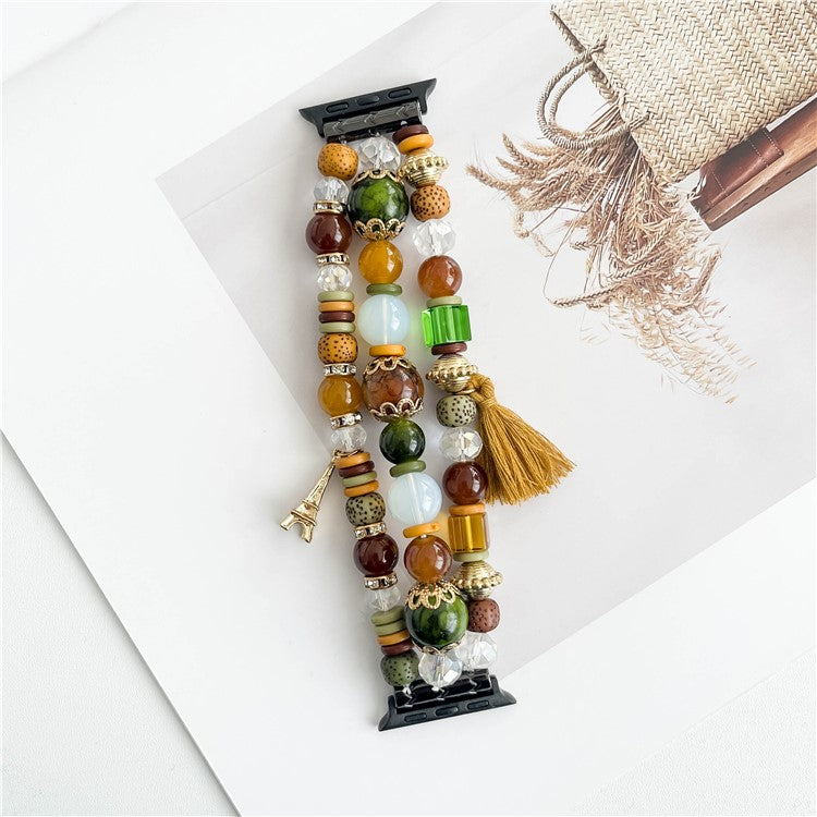 For Apple Watch Series 10 42mm / 9 8 7 41mm / SE (2023) SE (2022) SE 6 5 4 40mm / 3 2 1 38mm Watch Band Beaded Strap - Coffee