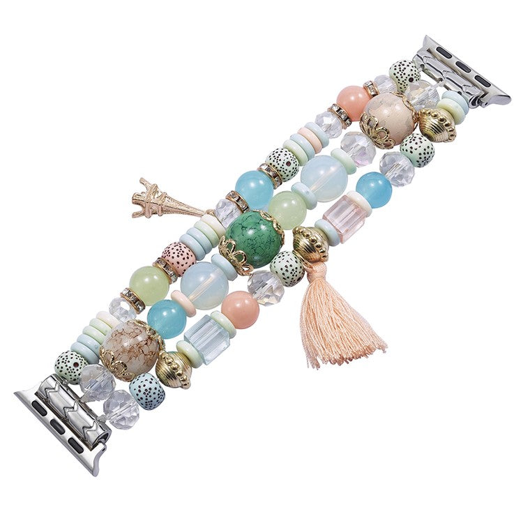 For Apple Watch Series 10 42mm / 9 8 7 41mm / SE (2023) SE (2022) SE 6 5 4 40mm / 3 2 1 38mm Watch Band Beaded Strap - Pink