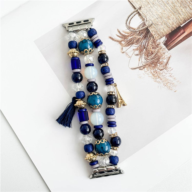 For Apple Watch 10 46mm / Ultra 2 / Ultra 49mm / 9 8 7 45mm / SE (2023) SE (2022) SE 6 5 4 44mm / 3 2 1 42mm Beaded Watch Band with Tassel Decor - Blue