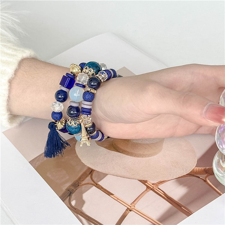 For Apple Watch 10 46mm / Ultra 2 / Ultra 49mm / 9 8 7 45mm / SE (2023) SE (2022) SE 6 5 4 44mm / 3 2 1 42mm Beaded Watch Band with Tassel Decor - Blue