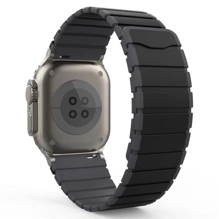 Silicone Band for Apple Watch 10 46mm / Ultra 2 / Ultra 49mm / 9 8 7 45mm / SE (2023) SE (2022) SE 6 5 4 44mm / 3 2 1 42mm Magnetic Strap - Black+Grey