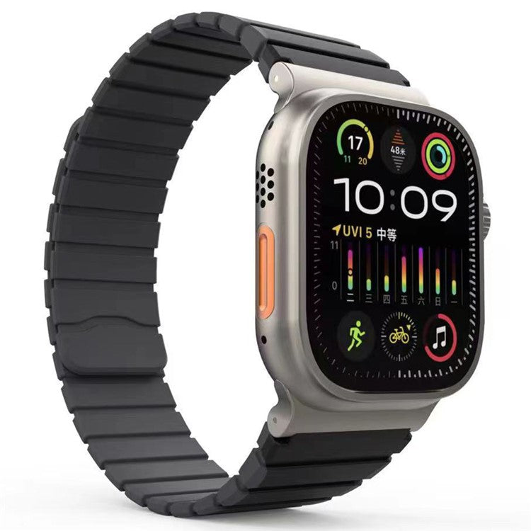 Silicone Band for Apple Watch 10 46mm / Ultra 2 / Ultra 49mm / 9 8 7 45mm / SE (2023) SE (2022) SE 6 5 4 44mm / 3 2 1 42mm Magnetic Strap - Black+Grey