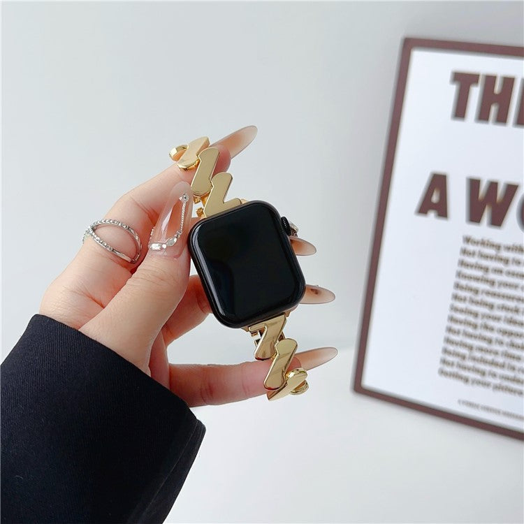 Zinc Alloy Band for Apple Watch 10 46mm / Ultra 2 / Ultra 49mm / 9 8 7 45mm / SE (2023) SE (2022) SE 6 5 4 44mm / 3 2 1 42mm Watch Strap - Gold