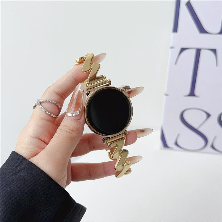 For Huawei Watch GT 4 41mm / Garmin Venu 3S Strap Wave Design 18mm Zinc Alloy Wristband - Gold