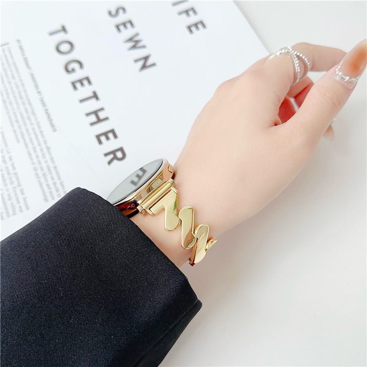 For Huawei Watch GT 4 41mm / Garmin Venu 3S Strap Wave Design 18mm Zinc Alloy Wristband - Gold