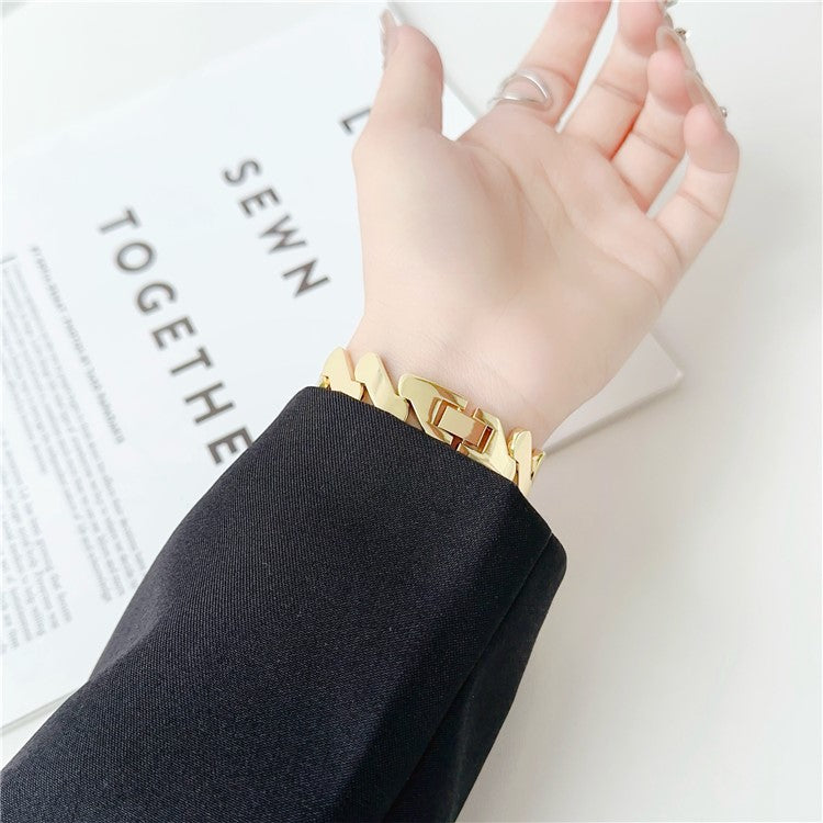 For Huawei Watch GT 4 41mm / Garmin Venu 3S Strap Wave Design 18mm Zinc Alloy Wristband - Gold