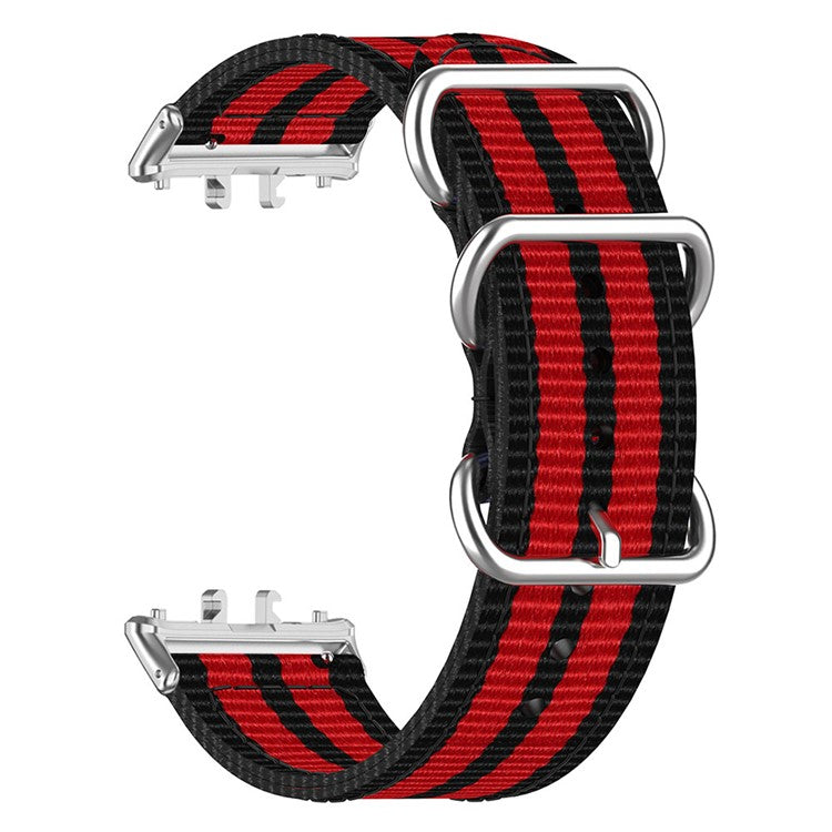 For Samsung Galaxy Fit3 SM-R390 Nylon Watch Strap Three Rings Replacement Wrist Band - Black+Red+Black+Red+Black