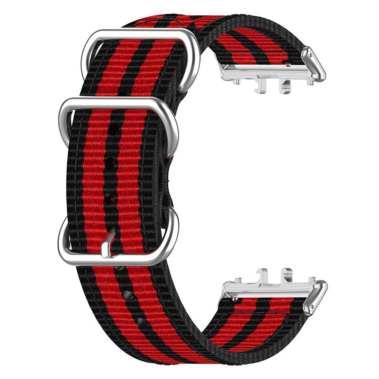 For Samsung Galaxy Fit3 SM-R390 Nylon Watch Strap Three Rings Replacement Wrist Band - Black+Red+Black+Red+Black