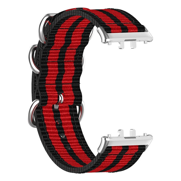 For Samsung Galaxy Fit3 SM-R390 Nylon Watch Strap Three Rings Replacement Wrist Band - Black+Red+Black+Red+Black