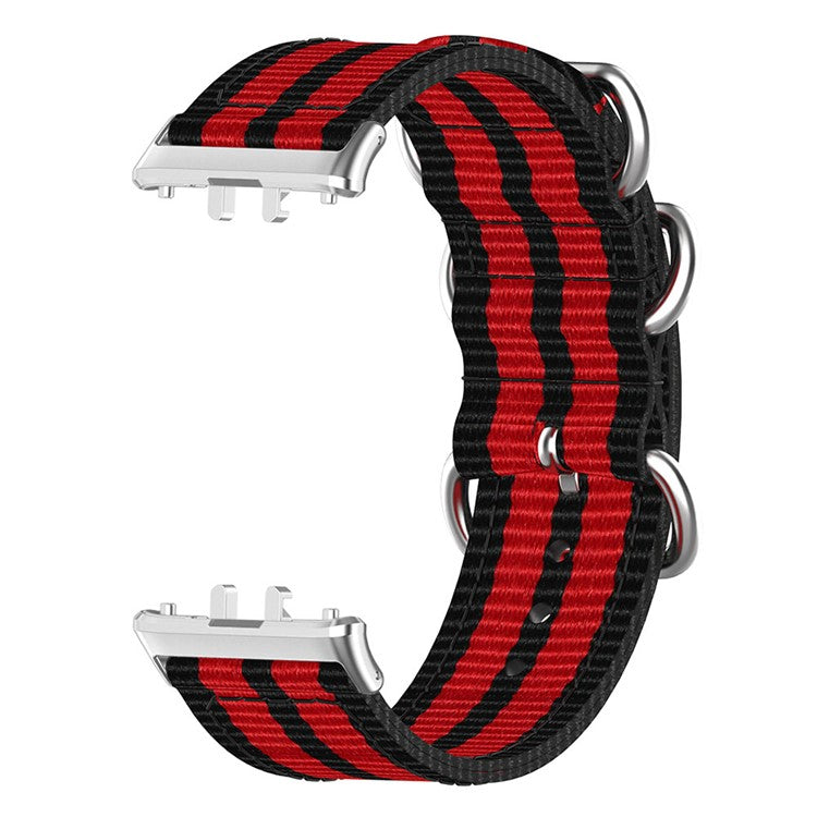 For Samsung Galaxy Fit3 SM-R390 Nylon Watch Strap Three Rings Replacement Wrist Band - Black+Red+Black+Red+Black