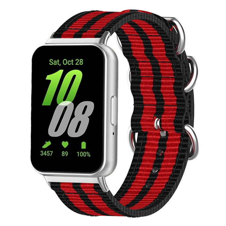 For Samsung Galaxy Fit3 SM-R390 Nylon Watch Strap Three Rings Replacement Wrist Band - Black+Red+Black+Red+Black