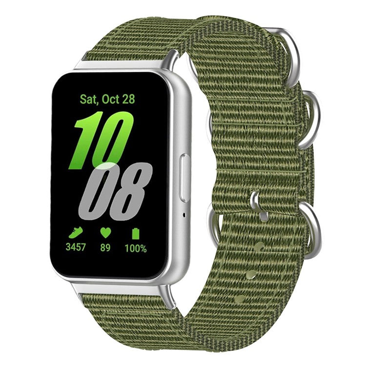 For Samsung Galaxy Fit3 SM-R390 Nylon Watch Strap Three Rings Replacement Wrist Band - Army Green